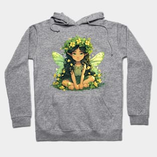 Cute Saint Patrick's Day Fairy sitting in four leaf clovers shamrocks and flowers happy St. Patricks Day Hoodie